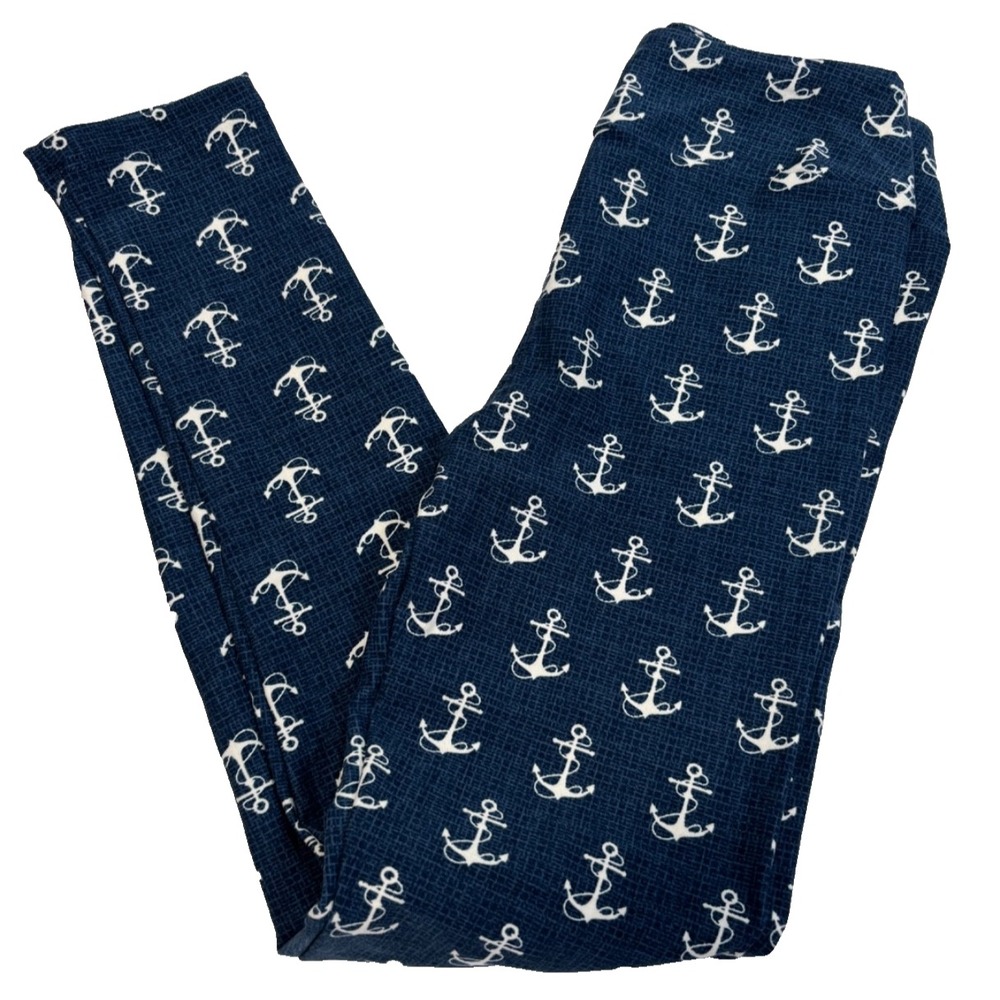 LuLaRoe Girls Leggings L/XL Blue Anchors Nautical Boats Kids Sizes 7-12 NWT